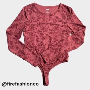 Francesca's Collections Hippie Boho Floral Bodysuit Pink